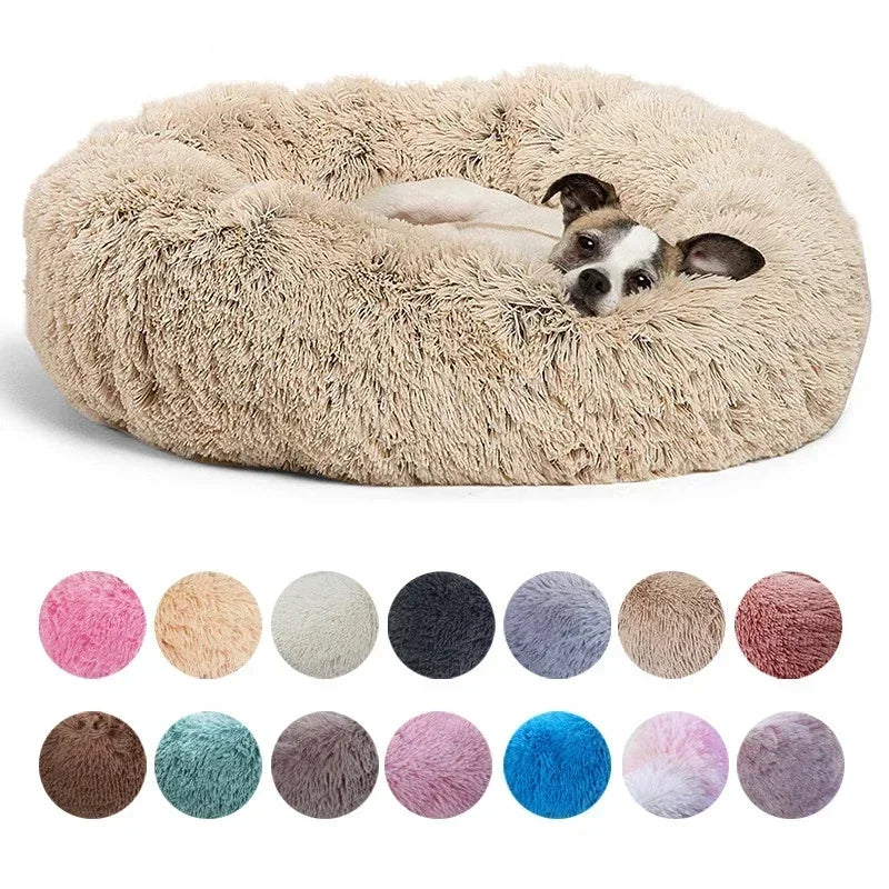 Round Pet Bed for Large Dogs & Cats – 40–90cm Super Soft Plush Donut Bed – Winter Warm Sleeping Nest for Medium & Large Dogs