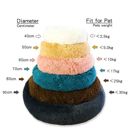 Round Pet Bed for Large Dogs & Cats – 40–90cm Super Soft Plush Donut Bed – Winter Warm Sleeping Nest for Medium & Large Dogs