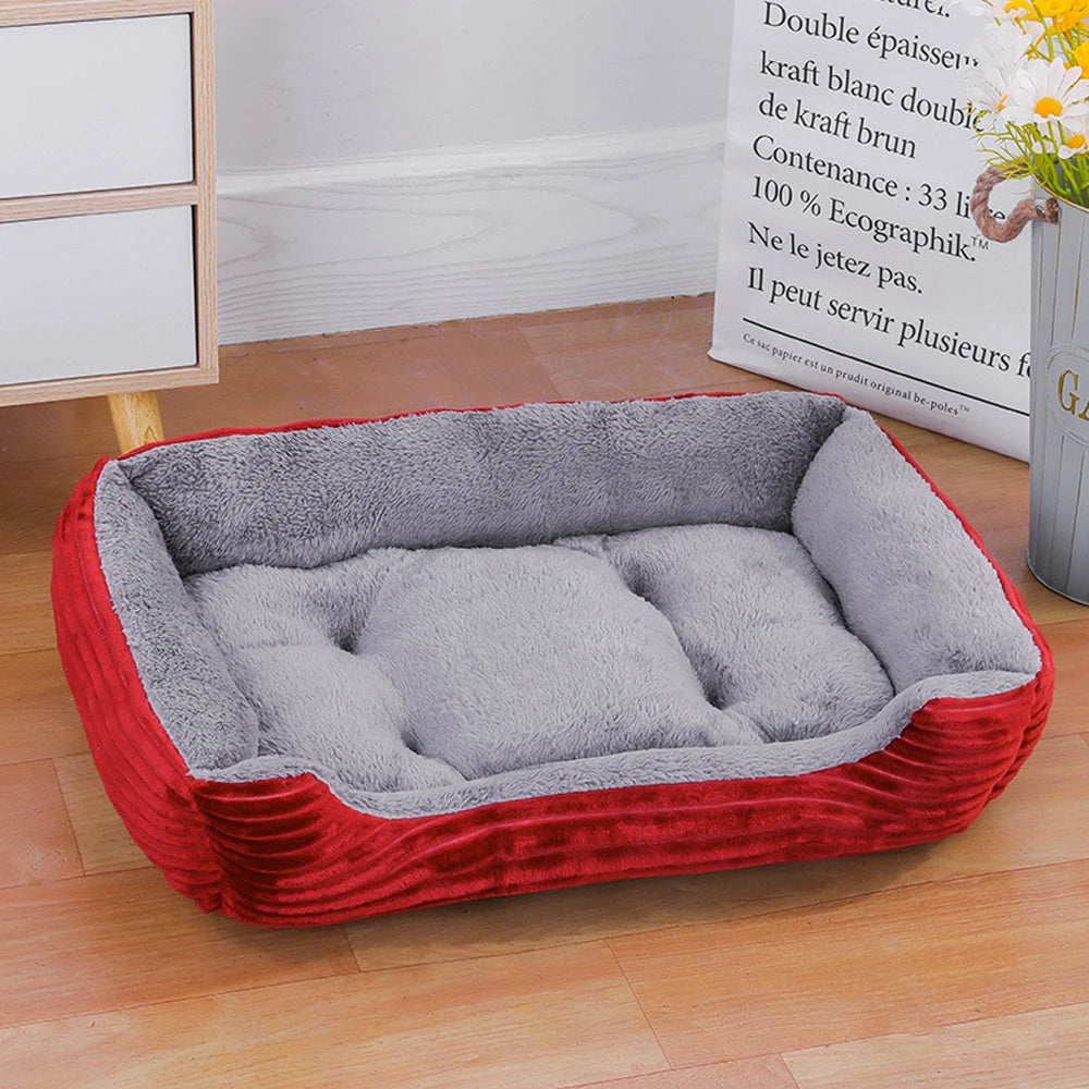 Soft Square Dog Sofa Bed – Winter Warm Washable Pet Cushion – Large & Medium Dog Kennel Mat – Elastic Plush Cat & Dog Bed for Indoor Use