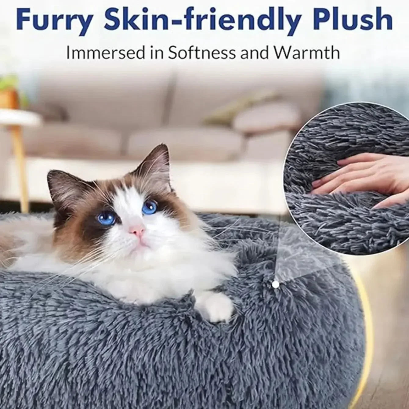 Round Pet Bed for Large Dogs & Cats – 40–90cm Super Soft Plush Donut Bed – Winter Warm Sleeping Nest for Medium & Large Dogs